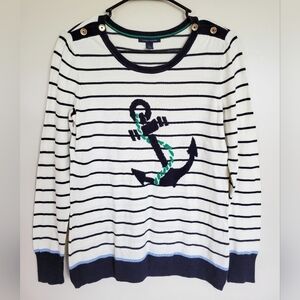 Tommy Hilfiger Women's Nautical Striped Anchor Sweater Size Small
